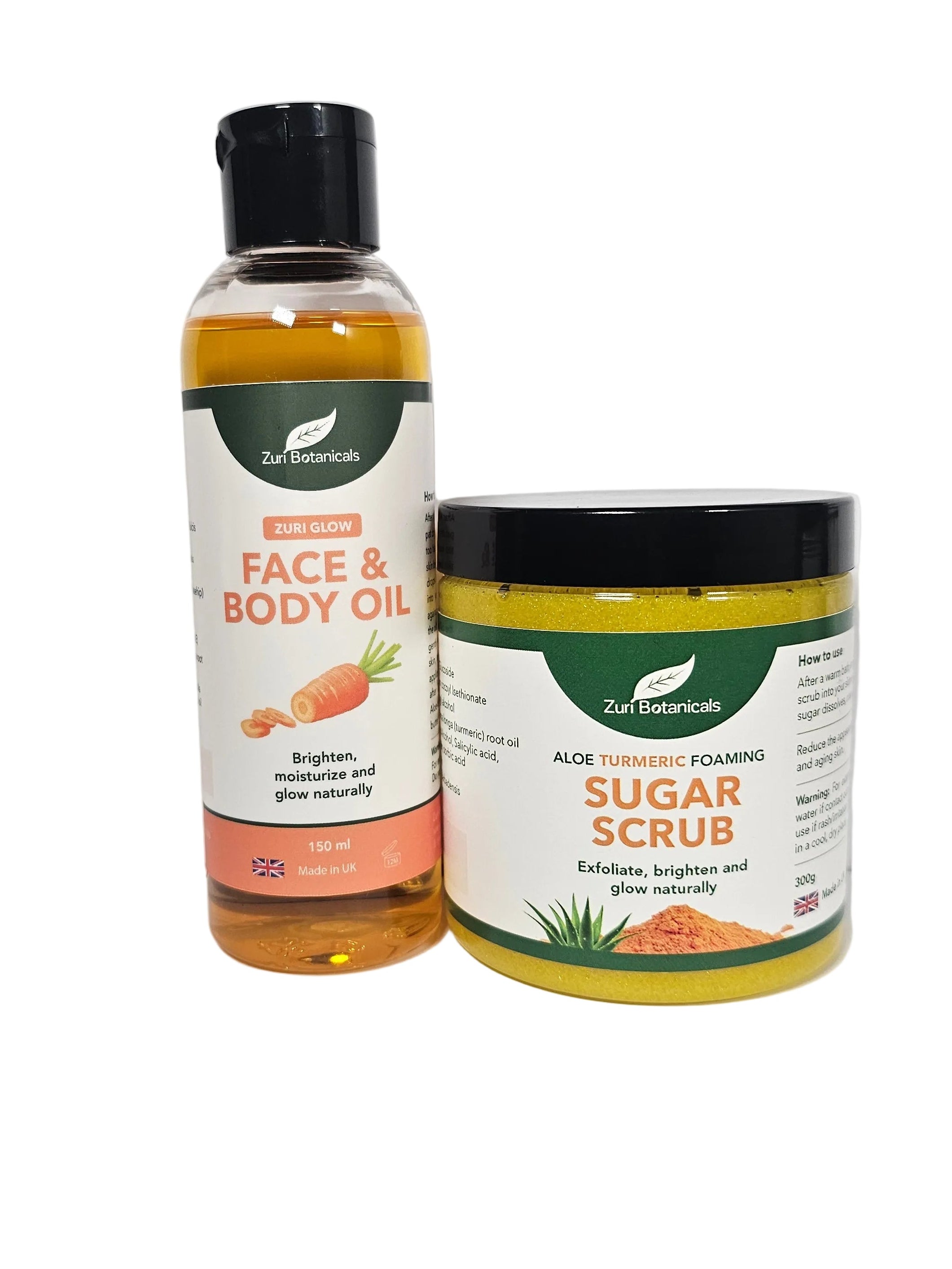 Aloe-Turmeric Foaming Sugar Scrub and Zuri Glow oil
